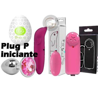 Imagem de kit vibrador golfinho + bullet + plug anal p + masturbador masculino e