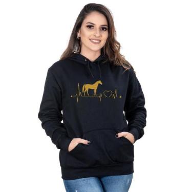 Imagem de Blusa Moletom Feminina Cavalo Bolso Canguru Capuz Conforto - Campero, 