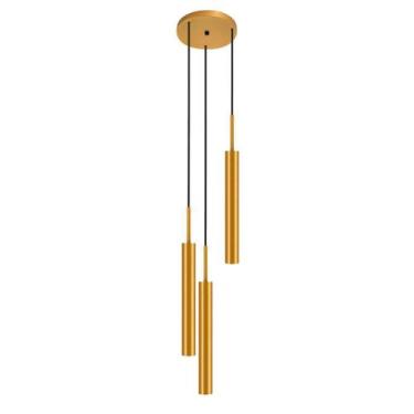 Imagem de Luminária De Teto Pendente Tubo Triplo Sala Lavabo Dourado - Singlelig