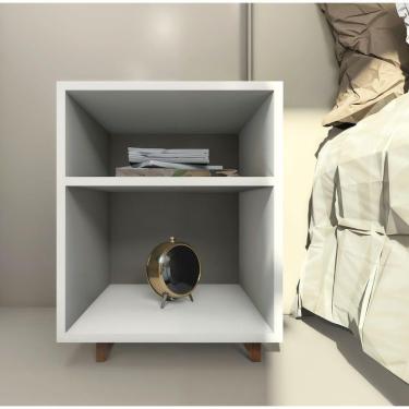 Imagem de Mesa Cabeceira Nicho Quarto 39x50x37 Branco Pés Amadeirados