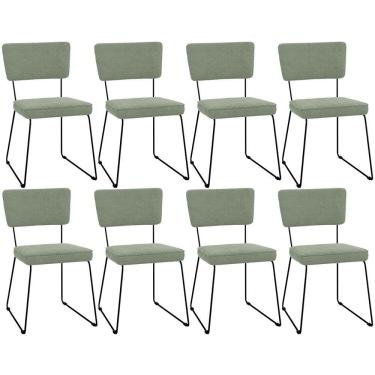Imagem de Kit 08 Cadeiras Decorativas Estofada Base De Aço Allana L02 Bouclê Oliva - Lyam Decor
