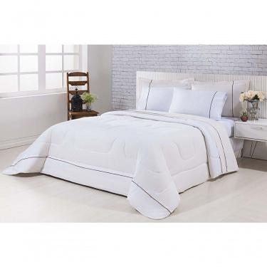 Imagem de Kit Edredom 100% Algodão Percal 150 Fios Dupla Solteiro Gran Moratta + Jogo De Cama 5 Peças Palha-branco