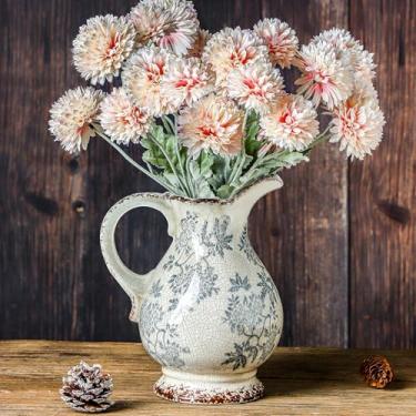 Imagem de Enra Vaso grande vintage azul e branco e jarro para decoração de casa, vasos decorativos rústicos chinoiserie de 24 cm, vasos de cerâmica verde e bege para sala de estar, cozinha, escritório – vasos