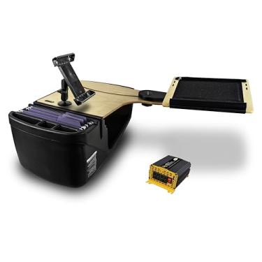 Imagem de AutoExec AE-RDBSLH-PI-TAB-11M Reach Car Desk para sua estação de trabalho de veículo e escritório móvel, banco traseiro lado esquerdo, natural, com inversor de potência de 400 watts e suporte para