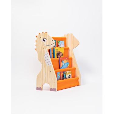 Imagem de Rack Para Livros Infantil, Livreiro Dinossauro Laranja Montessori - Cu