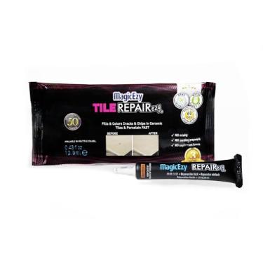 Imagem de Peças de cerâmica trituradas e lascadas MagicEzy Tile Repairezy Fix, banheiras, chuveiros, pias rápidas – Enchimento de reparo de azulejos – Porcelana, Granito, mármore, pedra, Honey-Beige and White Kit