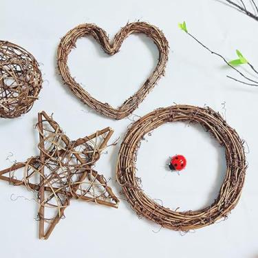 Imagem de Guirlanda de vime para decoração, guirlanda rústica para porta da frente, Natal, casamento e arranjos de artesanato com flores secas (marrom, estrela)