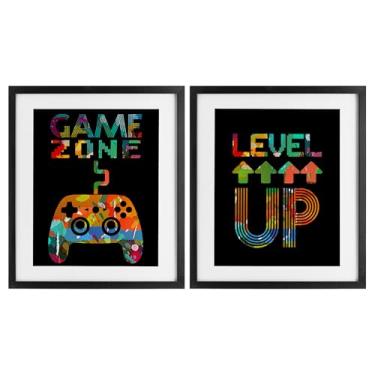 Imagem de Stupell Industries Colaged Retro Gamer Phrases 2 peças impressão moldura preta conjunto sob vidro, design por Marcus Prime, 16 x 13