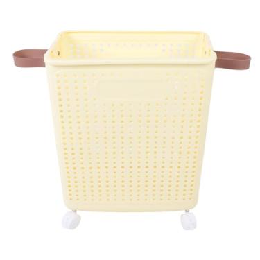Imagem de YOUTHINK Cesto de Roupa Fino Dobrável, Economizador de Espaço, Resistente, Plástico Pp, Estreito, Cesto de Roupas, Canto do Banheiro, Creme Branco (Com rodas)