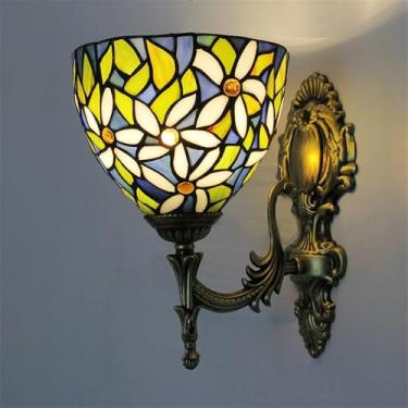 Imagem de Luminária de parede retrô americana LED de luxo europeia para sala de estar, quarto, escritório, casa de campo, hotel, restaurante, café, bar, corredor, com vidro colorido (Estilo 20)