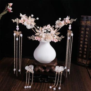 Imagem de Acessórios de cabelo para vestido de noiva, flor em forma de U, brincos de estilo chinês, conjunto de grampos de cabelo, enfeite pendente de noiva (estilo 1)