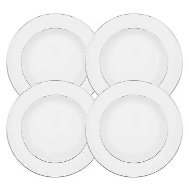 Imagem de Jogo Pratos De Sobremesa 22Cm Kit 4 Pcs Borda Prata Diamond