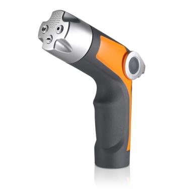 Imagem de Pulverizador de bocal de mangueira de jardim resistente - 4 padrões de pulverização, válvula de fluxo de controle de polegar de alta pressão com liga/desliga, arruelas para rega, lavagem de carro e