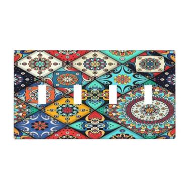 Imagem de Nadoabtm Capas para interruptores de luz, colorido, flor talavera, mandala, floral, quadriciclo, placa elétrica para parede de 4 grupos, placas decorativas para decoração de cozinha, sala de estar