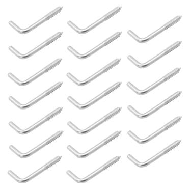 Imagem de KMYZQDV 20 ganchos em L, ganchos de parede rosqueados em forma de aço inoxidável de 5 cm, gancho de copo de ângulo reto para medalhas, varinha, pendurar todos os parafusos, chave de fenda em forma de