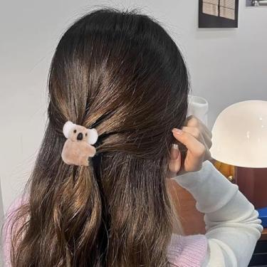 Imagem de Grampos de cabelo de coala fofos de pelúcia para mulheres, pequeno urso coala cabelo garra franja acessórios para mulheres beleza (bege, 5 cm)