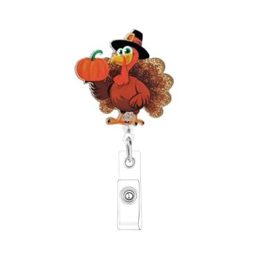 Imagem de Carretel de crachá de Ação de Graças com clipe retrátil de peru engraçado de Ação de Graças Enfermeira Carretel de crachá com clipe jacaré para enfermeira, estudante, professor, médico, trabalhador de