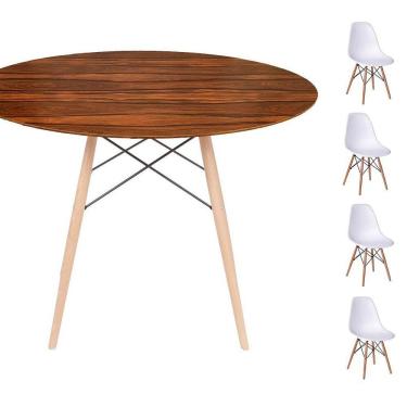 Imagem de Conjunto Mesa Eames Eiffel Dsw Redonda Pau Ferro 90cm + 4 Cadeiras Eames Dsw - Branca