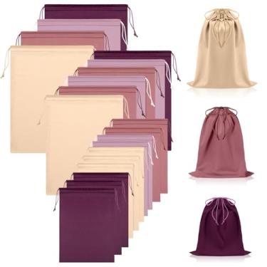 Imagem de Hillban 20 bolsas de brinquedo de cetim com cordão organizador de brinquedos de seda bolsa de presente leve multiuso dobrável saco de viagem para mulheres e homens, 3 tamanhos (M, G, GG, rosa roxo)