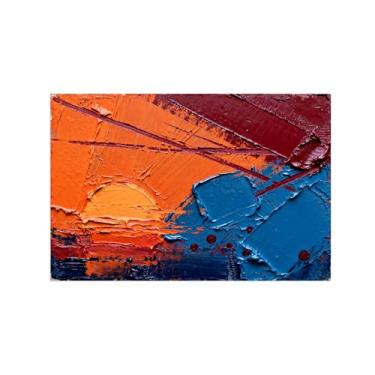 Imagem de Pintura abstrata texturizada sol praia No.1 Impressão em tela paisagem azul laranja decoração moderna 30x45cm12x18in sem moldura