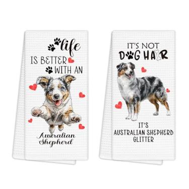 Imagem de EGBTL Conjunto de 2 toalhas de cozinha de pastor australiano, toalhas de mão engraçadas de cachorro para decoração de banheiro, para mulheres, amantes de cães, mães, proprietárias, panos de prato 40,6