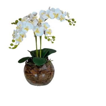 Imagem de ARRANJO ORQUIDEA ARTIFICIAL 3D 4 HASTES VASO VIDRO INCOLOR (Branca)