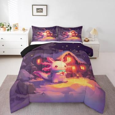 Imagem de Erosebridal Jogo de cama kawaii Axolotl, tritão do oceano azul, desenho animado de animais marinhos náuticos anfíbios para crianças, meninas, meninos, floco de neve, fofo, edredom kawaii, decoração de