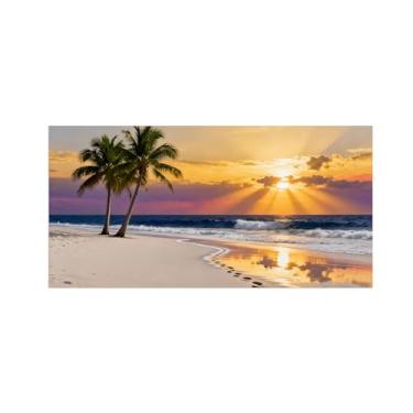 Imagem de Quadro moderno em tela sol praia palmeira Imagem costeira para decoração sala de estar impressão paisagem 60x120cm24x47in sem moldura