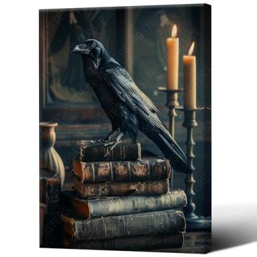 Imagem de Dark Academia Crow Magic Book Poster Halloween gótico vintage animal corvos impressão em tela pôsteres sala de estar quarto decoração estética 30,5 x 45,7 cm em tela sem moldura enrolada