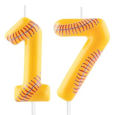 Imagem de Vela de beisebol – Número 17 velas para topo de bolo, vela de softball, 6 cm, velas de aniversário esportivas, perfeitas como decorações de bolo com tema de beisebol para meninos, meninas