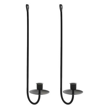 Imagem de Castiçais estilo minimalista, 2 peças de arandelas de metal modernas decoração de parede preta, instalação ideal para economia de espaço e decoração de casa