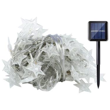 Imagem de Luzes estrela alimentadas por energia solar de 22 m, 200 LEDs, impermeável IP65, 8 modos, amarelo quente, ideal para uso interno e externo