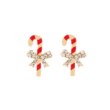 Imagem de Brincos pequenos de cristal de bengala doce, banhados a ouro, engraçados, engraçados, muletas, laço, strass, zircônia cúbica, esmaltado, vermelho, verde, brincos minúsculos para mulheres, decoração de