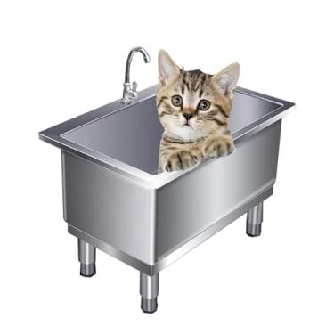 Imagem de Estação de lavagem de animais de estimação de aço inoxidável para casa, estação de pia de lavagem de cães para cães médios e pequenos (100 cm/39,3 pol.)