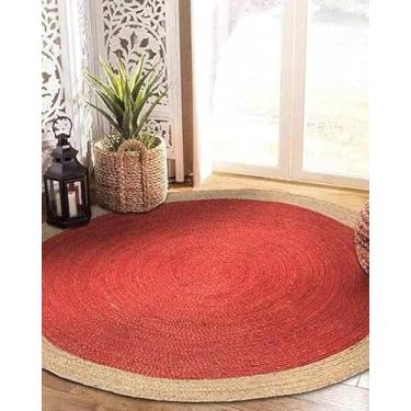 Imagem de DecorAvenue Coleção de juta trançada feita à mão, feita à mão, feita à mão, natural, feita à mão, com cor sólida (vermelho natural, 2 pés x 2 pés redondos)