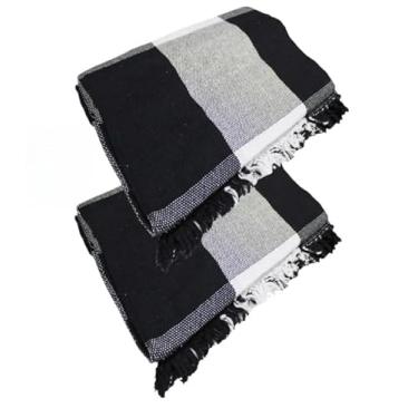 Imagem de Conjunto de mantas extragrandes para sofá (2 peças), dimensões 300 x 180 cm, material de algodão puro, com finalidades decorativas e protetoras. (2 Preto Cru Retângulo)