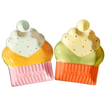 Imagem de LMRLCS Conjunto de pratos decorativos de cupcake, pratos de sobremesa pintados à mão com tigela de molho, pratos de pastelaria multicoloridos para café da manhã, bolo, bolinho (HF)