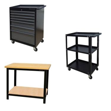 Imagem de Conjunto 2 Carros Profissional em Aço 1 Bancada 110cm para Ferramentas Presto Preto