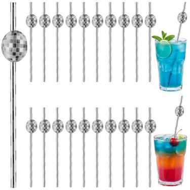Imagem de Guduling 60 canudos de bola de discoteca, canudos de papel prata para artesanato, canudos de discoteca retrô febre para decorações de festa dos anos 70, suprimentos de aniversário para chá de bebê, 19