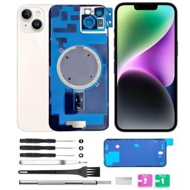Imagem de Yuntunele Tampa traseira de vidro (inclui vidro de lente, suporte, ímã) Substituição compatível com iPhone 14 Plus Todas as operadoras com conjunto de ferramentas profissionais (branco)