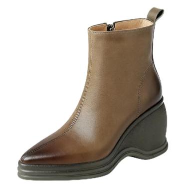 Imagem de debino Botas femininas retrô de cano baixo no tornozelo - camurça sintética superior forrada com pele sintética, sola de EVA, antiderrapante e leve, Marrom, 34