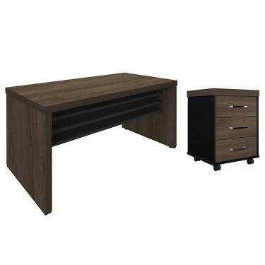 Imagem de Mesa Para Escritório 160cm E Gaveteiro Com Rodízios Corp A06 Charuto/preto - Mpozenato