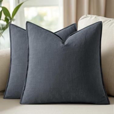 Imagem de Woaboy 24 x 61 cm Euro Sham Conjunto de 2 fronhas decorativas de linho sólido Boho Accent Farmhouse Sofá Fronhas Modernas Netural para Cama Sofá Sala de Estar, Cinza Escuro
