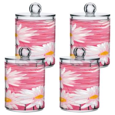 Imagem de ATTX Dispensador de suporte Qtip White Daisies para bola de algodão, cotonete, frasco de boticário de plástico transparente, pote de armazenamento de cozinha para decoração de casa, pacote com 4 (780)