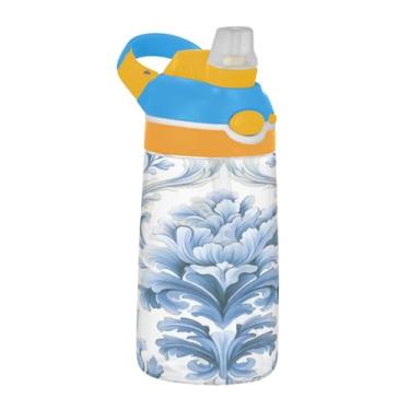 Imagem de Blueangle Garrafa de água com padrão floral azul de 473 ml, garrafa de viagem e esportes Tritan reutilizável com canudo e design de tampa de bico pop-up (10)