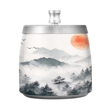 Imagem de SEHANY Cinzeiro Majestic Mountain Peak com tampa para cigarros, à prova de vento, sem fumaça, aço inoxidável, cinzeiros para uso interno e externo, grande, inodoro, para fumantes, decoração de