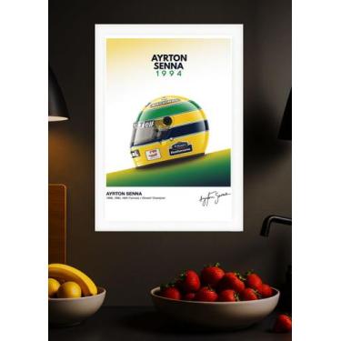 Imagem de Quadro Ayrton Senna 1994 Capacete com Vidro e Moldura Branca Tamanho:2