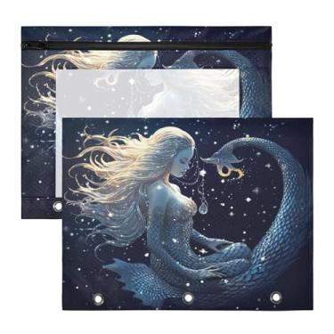 Imagem de Blueangle Linda bolsa de lápis Sereias para fichário de 3 anéis, 2 pacotes com bolsa de lápis com janela transparente para documentos com zíper para escritório (723)