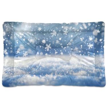 Imagem de Blueangle Cama de cachorro ultra macia e calmante com flocos de neve para cães médios, cama retangular confortável para animais de estimação, 91 x 61 cm (24)