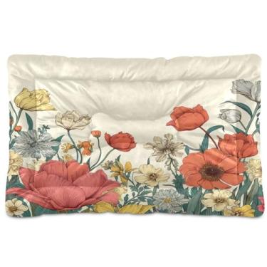 Imagem de SEHANY Cama para cães e gatos com flores silvestres coloridas com fundo antiderrapante, cama de canil, colchão macio para animais de estimação, lavável para cães pequenos, médios e grandes, gatos